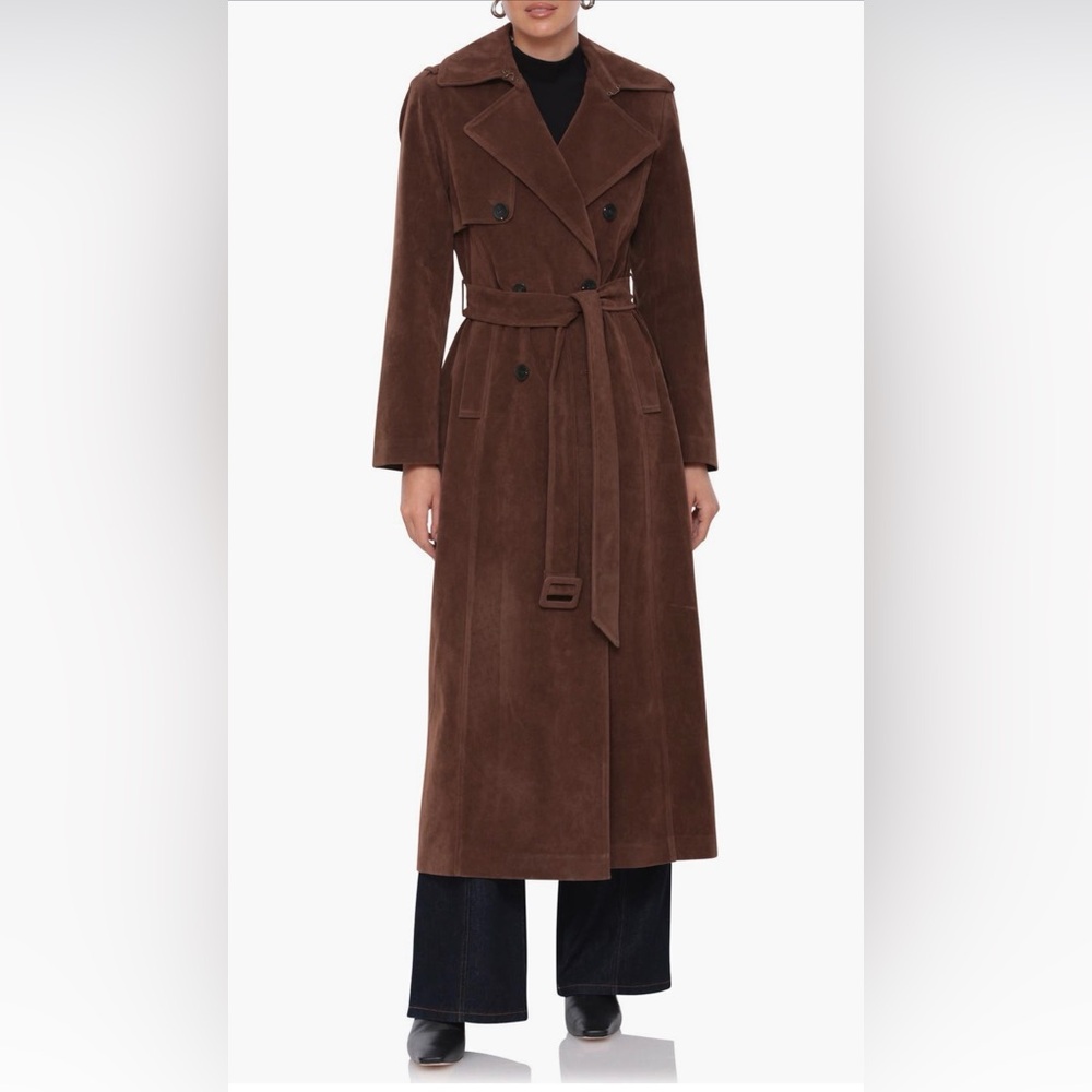 Avec Les Filles Faux Suede Double-Breasted Maxi Trench Coat - Picture 3 of 3